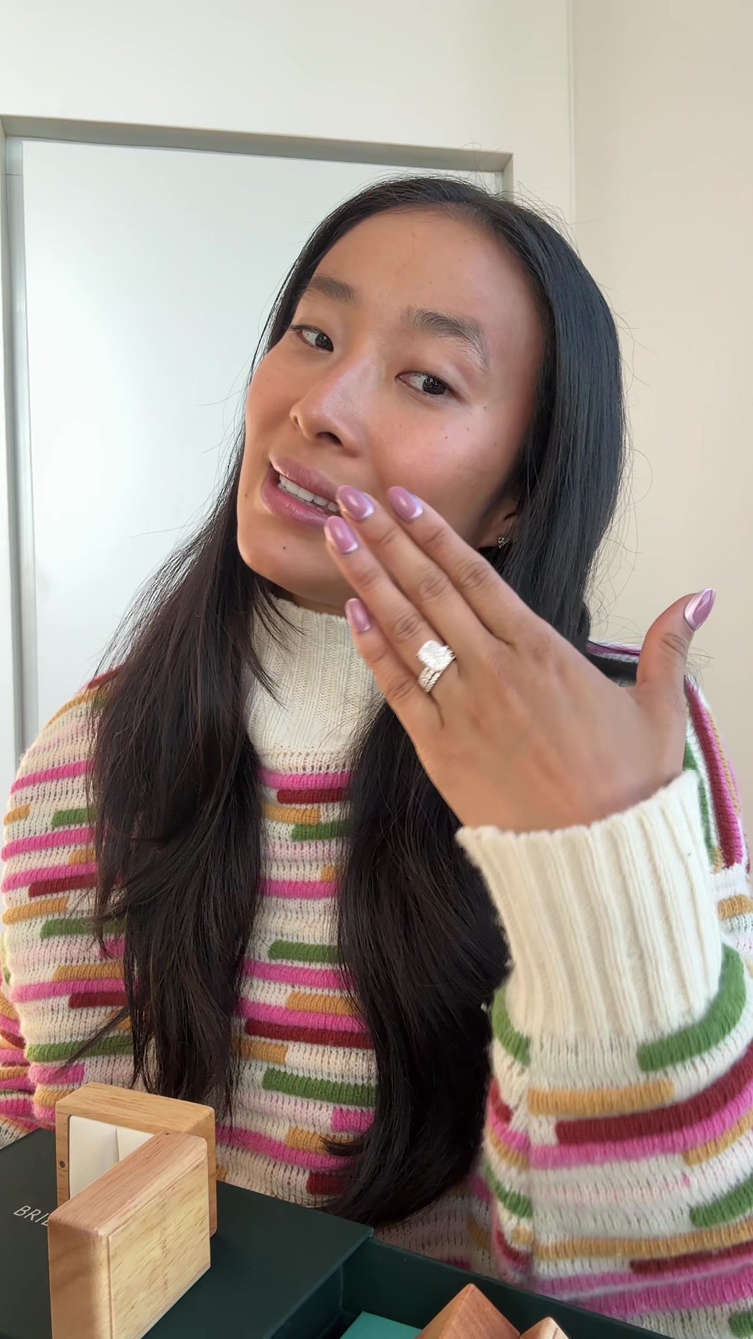 TikTok post by @nadyaokamoto for Brilliant Earth. Caption reads: [...] y'all immediately bc I'm so excited....