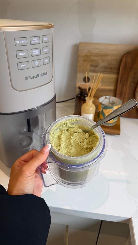 Instagram post by @bobbiaston for Russell Hobbs. Caption reads: @russellhobbsuk sent me their ice cream maker, I....