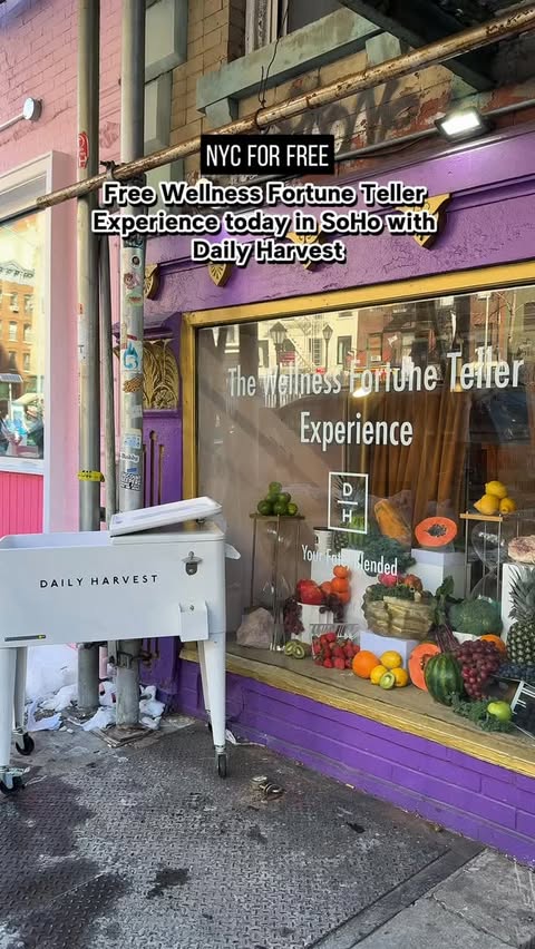 Instagram post by @nyc_forfree for DAILY HARVEST. Caption reads: [...] today in SoHo!🔮 #DHpartner #EFNF....