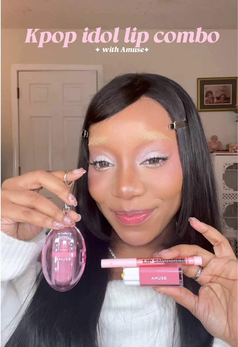 TikTok post by @iamsoaro for AMUSE Seoul. Caption reads: Kpop idol lip combo ft amuse 🩷 @AMUSE Seoul ....