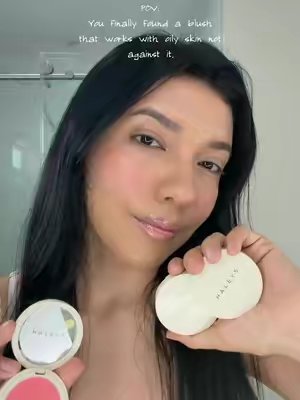 TikTok post by @iluvliceth for HALEYS. Caption reads: [...] oily skin don’t sleep on this blush✨ The....