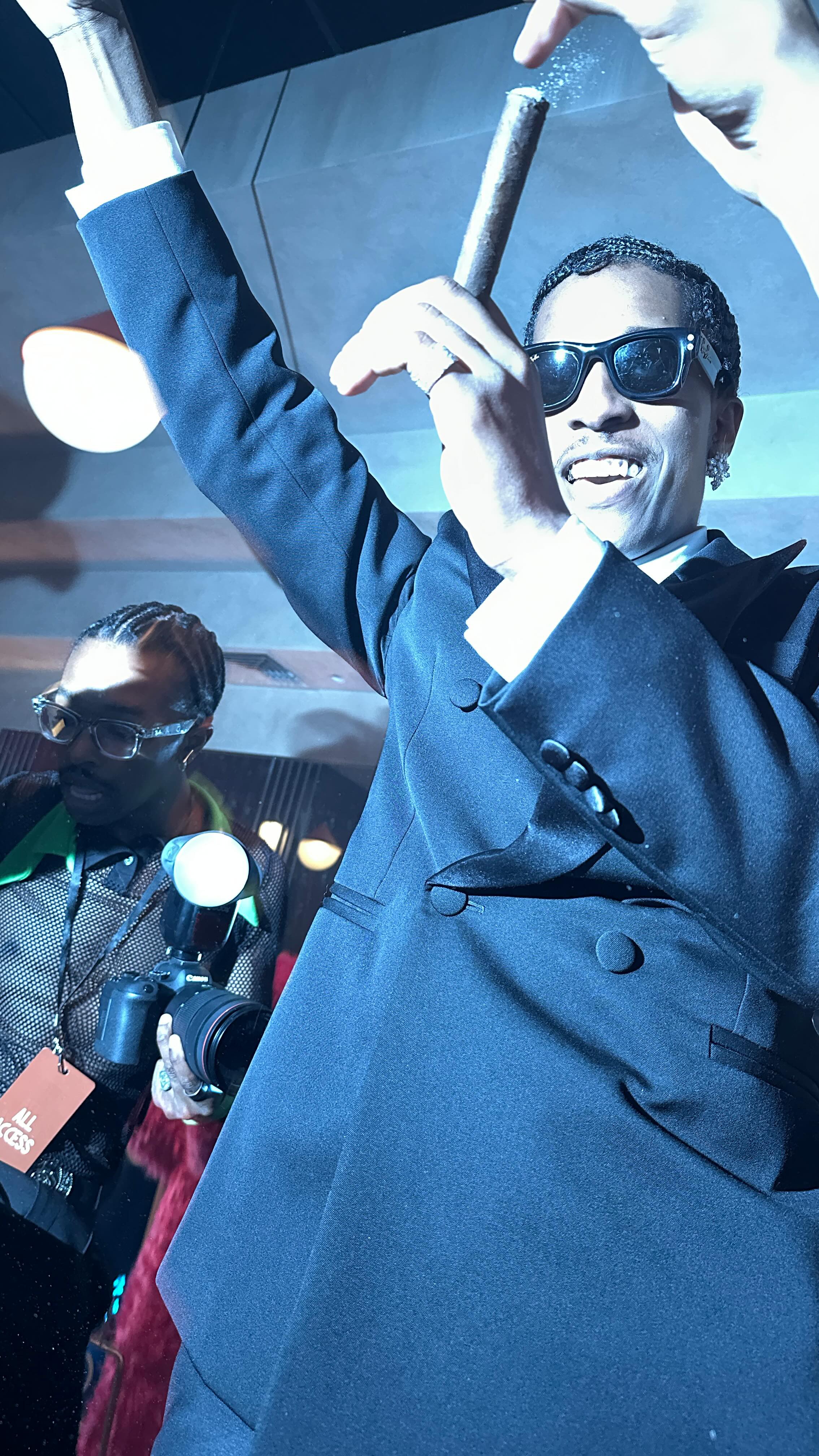 Instagram post by @bamitsbernie for EssilorLuxottica. Caption reads: Met Gala after party with @asaprocky and @rayban.....