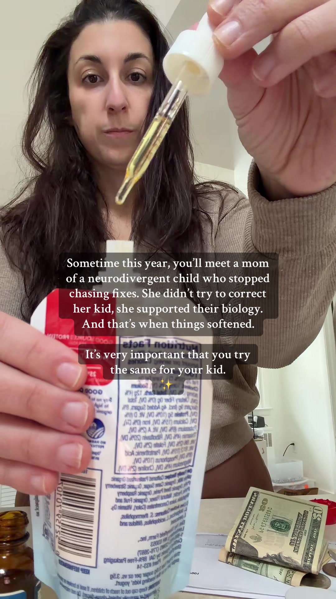 TikTok post by @amandasaysso for Triquetra Health. Caption reads: Moms of neurodivergent kids, Methylfolate drops....