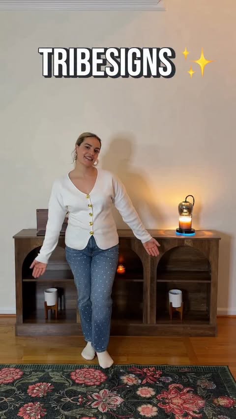 Instagram post by @azraagvncc for Tribesigns. Caption reads: Obsessed with this beautiful 63” farmhouse console....