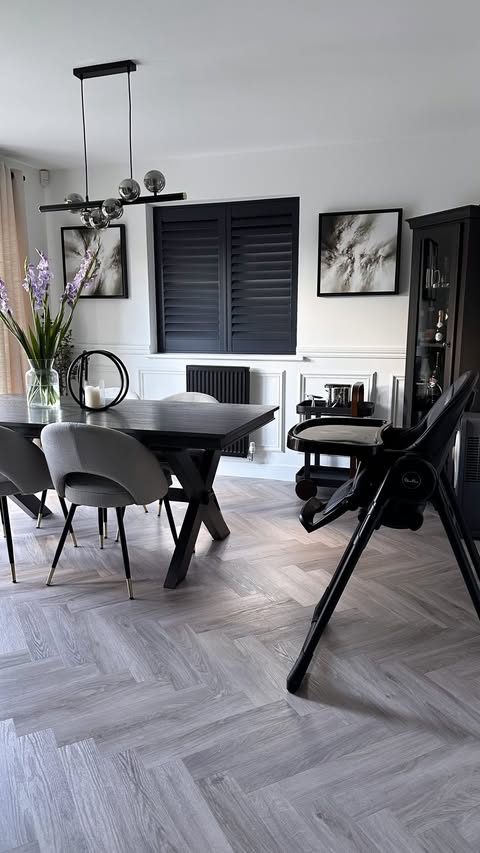 Instagram post by @themonomanor for Swan Brand. Caption reads: Dining Room Obviously the highchair had to match....