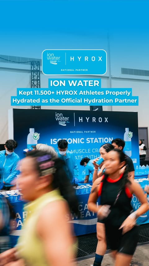 Instagram post by @ionwaterid for HYROX. Caption reads: [...] As the Official Hydration Partner of....