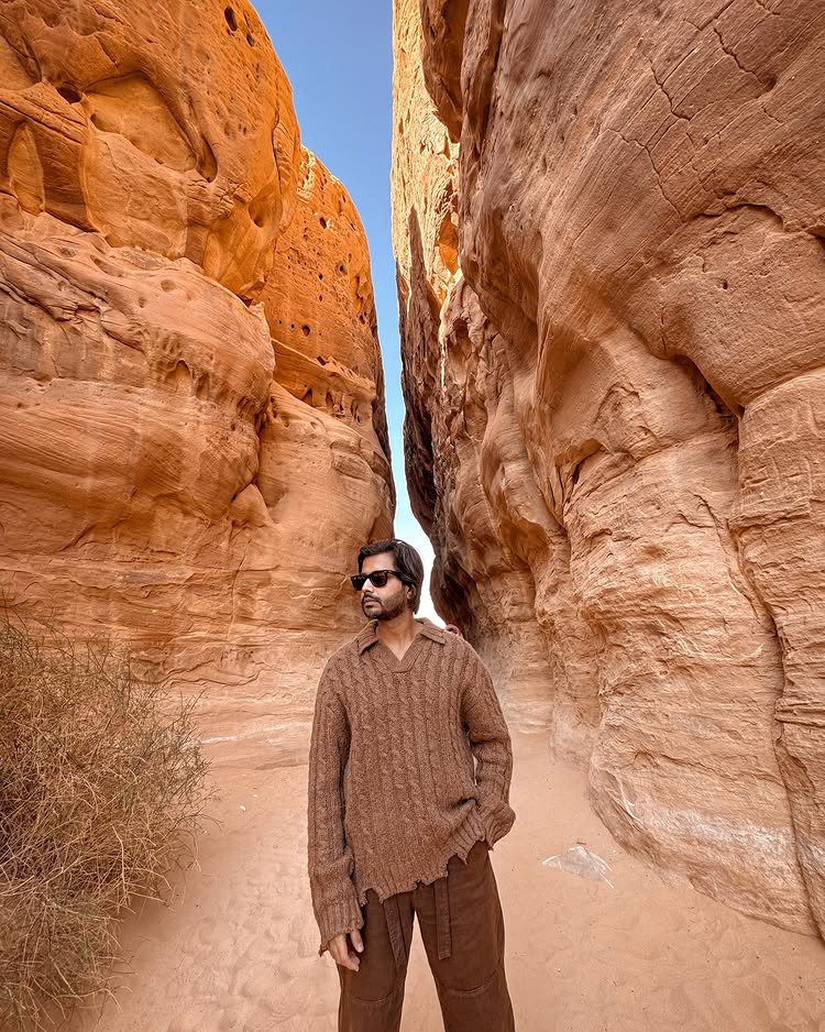 Instagram post by @iamshashh for Visit Saudi. Caption reads: Step into the extraordinary 🌌 Exploring AlUla,....