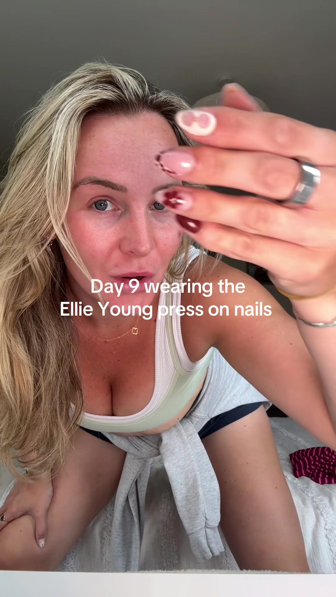 TikTok post by @emmatwinmum for Ellie Young Beauty Shop. Caption reads: Heavy handed girlies these are the strongest press....