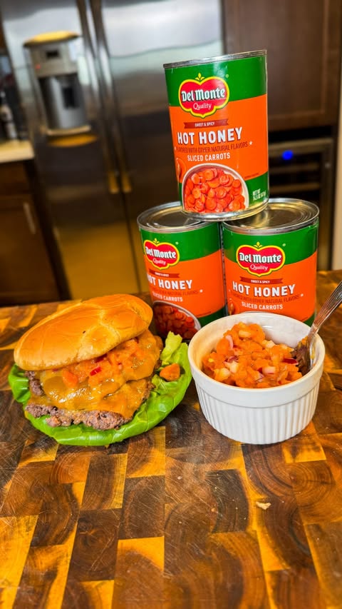 Instagram post by @skylerpaladino for Del Monte. Caption reads: [...] you could level up your burgers with....