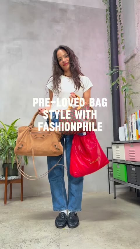 Instagram post by @sophielopez for FASHIONPHILE. Caption reads: 3 bags 6 ways with @fashionphile....