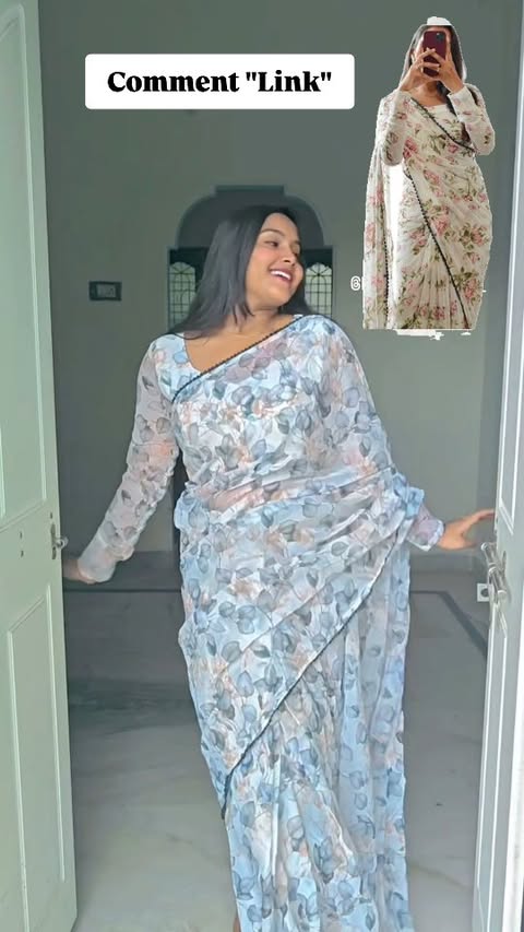 Instagram post by @ravalika_lovely_ for Shopsy. Caption reads: [...] min Saree Readymade Ready to Wear Saree....