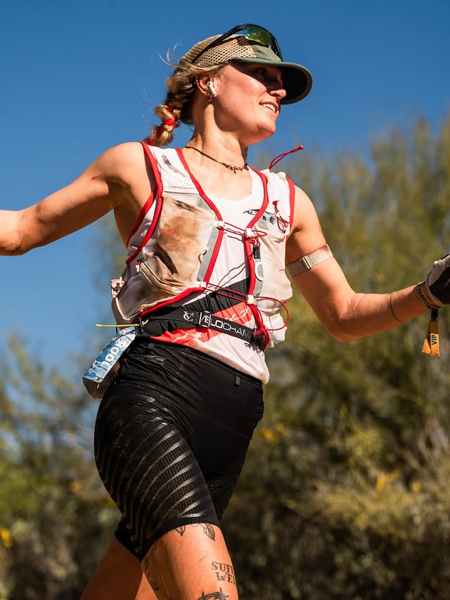 Instagram post by @tara.dower for Goodr. Caption reads: my 4th black canyon 100k- 3rd woman - 8:11 Since I....