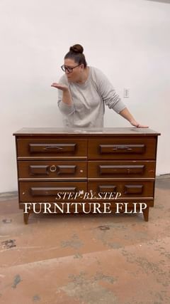 Instagram post by @salvagedbykscott for Fusion Mineral Paint. Caption reads: This dresser got dumped at the curb!

After....