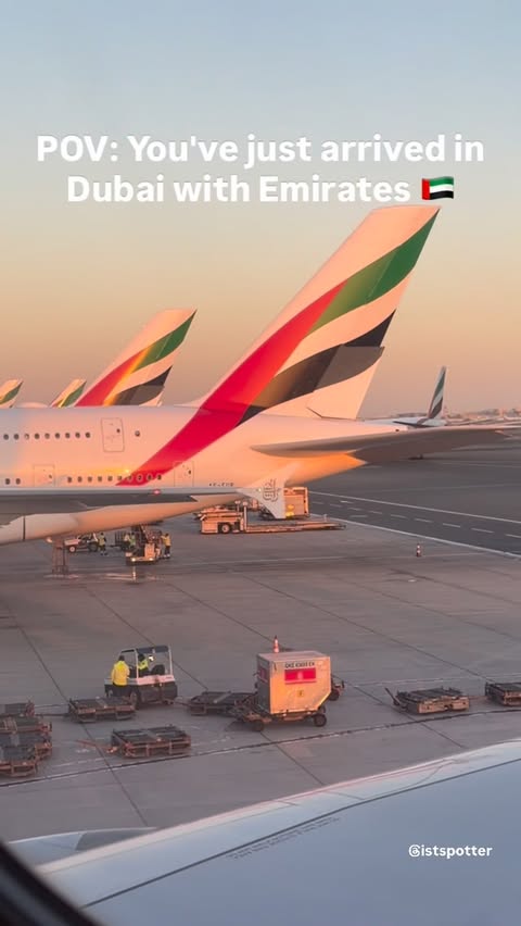Instagram post by @istspotter for Emirates. Caption reads: Emirates ile Dubai’ye yolculuk ✈️ That moment the....