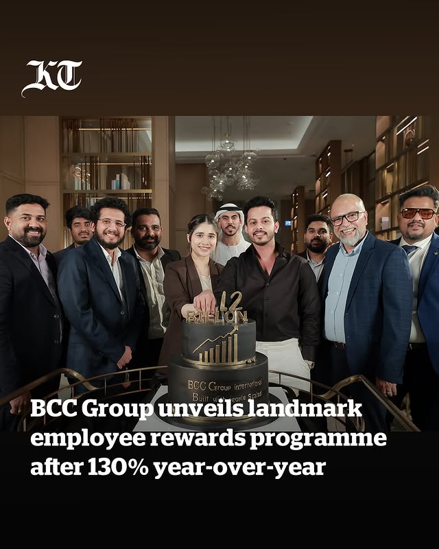 Instagram post by @bccgroupinternational for Khaleej Times. Caption reads: BCC Group International, a leading UAE....