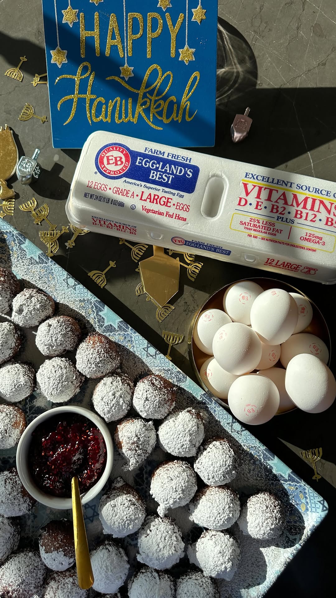 Instagram post by @sivanskitchen for Eggland's Best. Caption reads: Quick and Easy Donut Holes for Hannukah with....