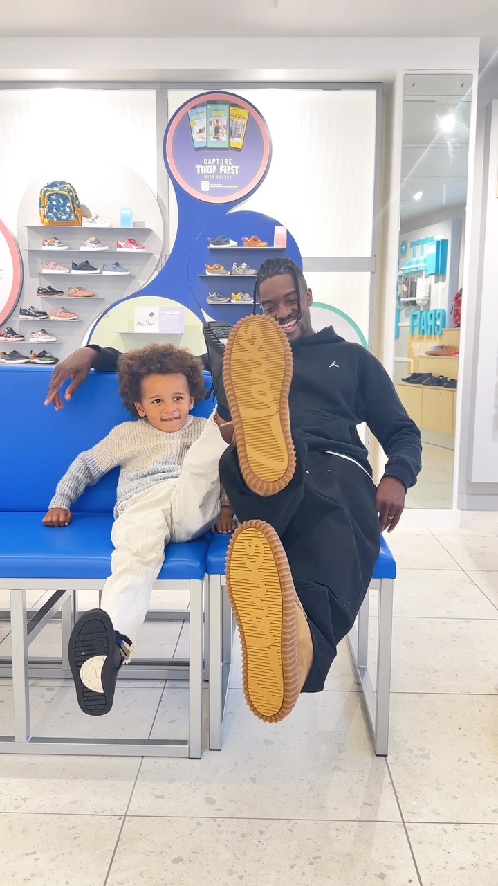 Instagram post by @guvnab for Clarks. Caption reads: The days of me guessing his shoe size are finally....