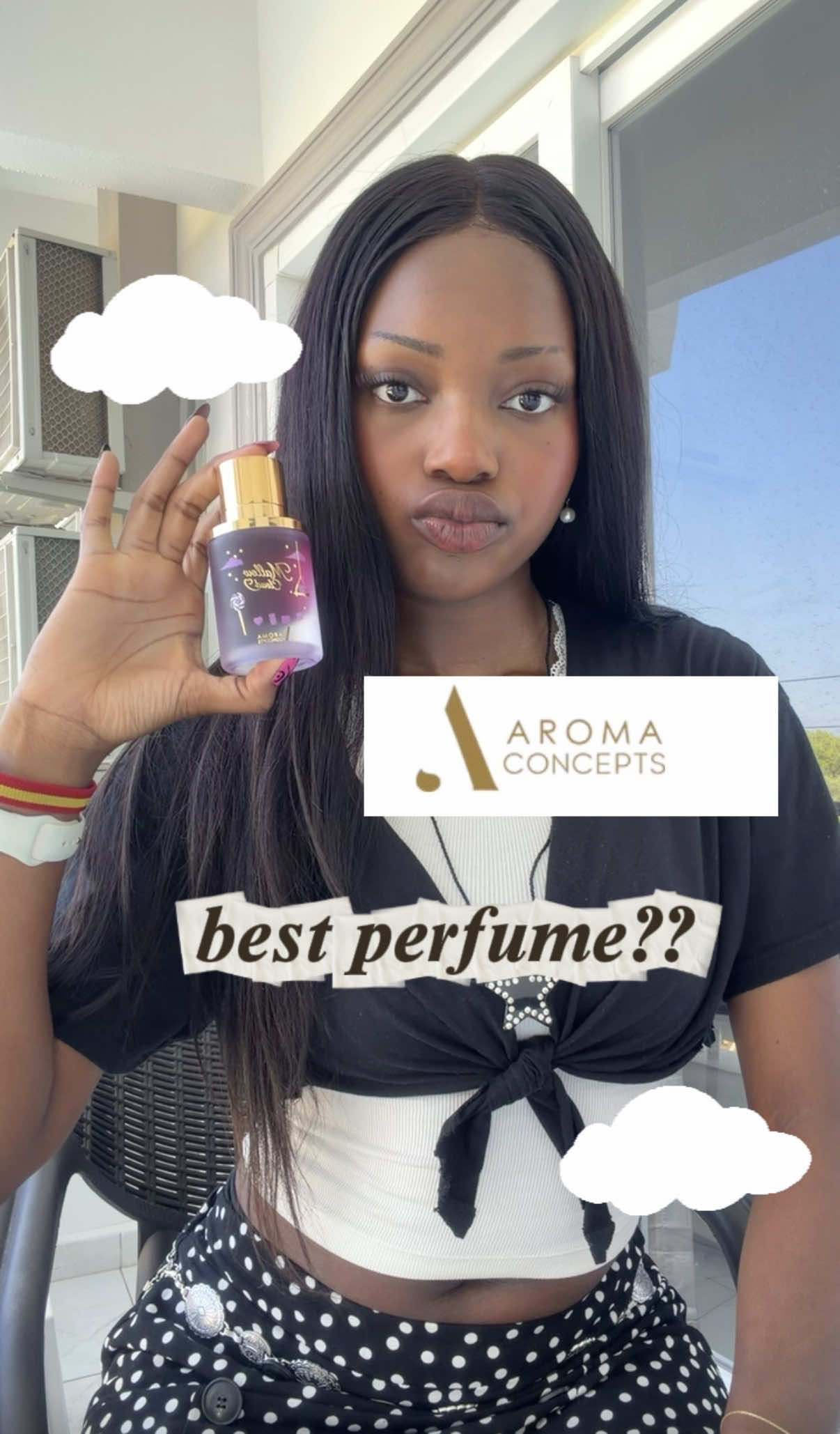 TikTok post by @itspkspamz for Aroma Concepts. Caption reads: 💜☁️ @Aroma Concepts UK #perfume #vanillagirl....