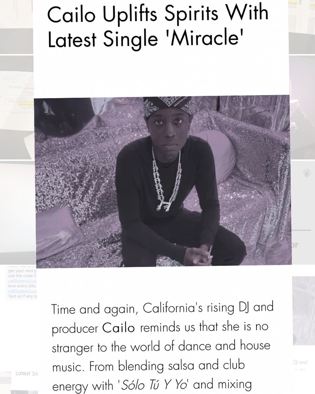 Instagram post by @cailomusic for Clonefluence, Inc. - Music Marketing. Caption reads: Press clippings! Check out the new article about....