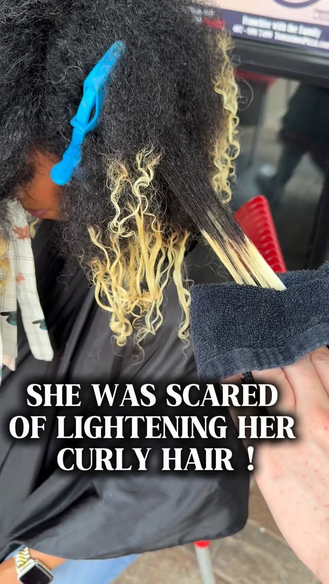 Instagram post by @artistic.aestheticss for OLAPLEX. Caption reads: SHE WAS SCARED OF LIGHTENING HER CURLY HAIR ! 
in....