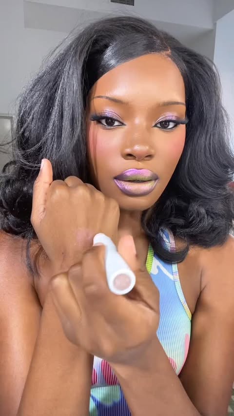 Instagram post by @isabelleikpeme for Haus Labs. Caption reads: my makeup secrettt🤭 

@hauslabs glassy....