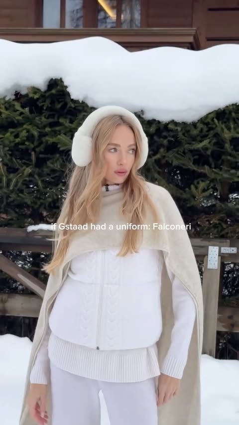 Instagram post by @itsjurgita for Falconeri. Caption reads: Wearing the full @falconeriofficial winter uniform....