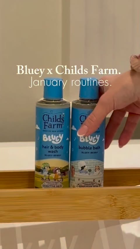 Instagram post by @emelizabethmumvlogs for Childs Farm. Caption reads: [...] up bathtime with the Bluey x Childs Farm....