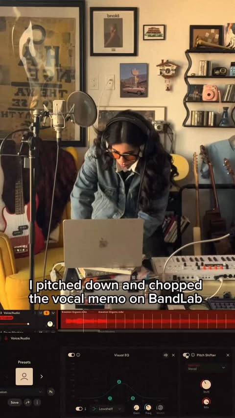 Instagram post by @heyimnoabar for BandLab. Caption reads: MAKING A SONG WITH @bandlab #bandlabgivesback....