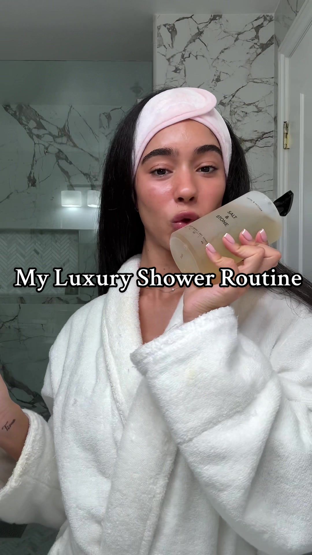 TikTok post by @lalatheislandgal for SALT & STONE. Caption reads: My ALL time favorite body wash from @SALT & STONE....