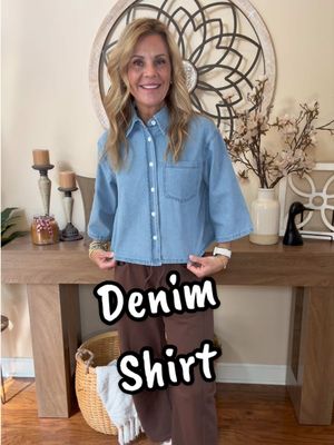 TikTok post by @stacieburnett for Tankaneo. Caption reads: The cutest denim shirt from@@Tankaneo Fashion....