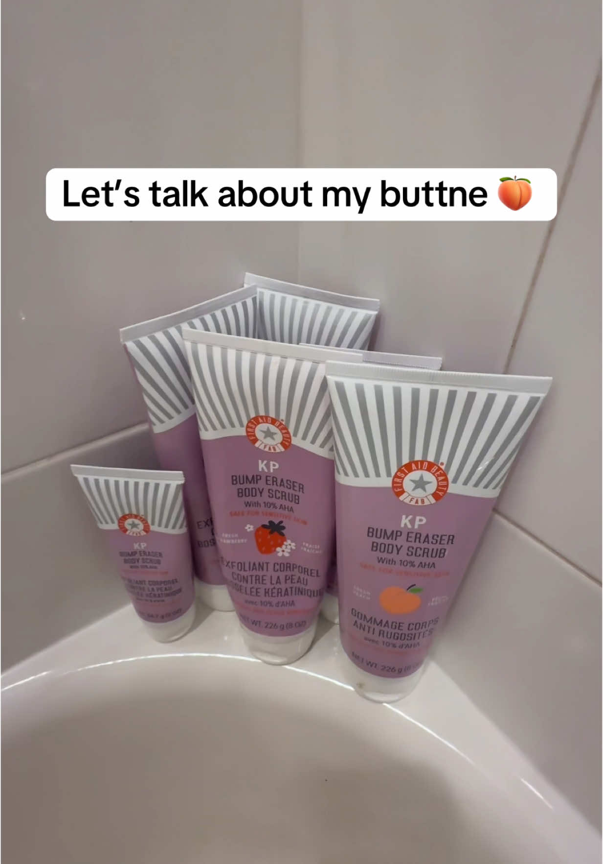 TikTok post by @hydrationceo for First Aid Beauty. Caption reads: [...] Eraser for my 🍑 acne @First Aid Beauty....