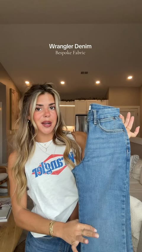 Instagram post by @madisonsvetz for Wrangler. Caption reads: @wrangler Bespoke denim is unlike any others!!....