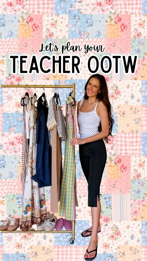 Instagram post by @she_teaches_fits for Amazon Influencer Program. Caption reads: Week 31 of planning my full week of outfits💕 Drop....