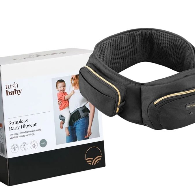 Instagram post by @bestvaluearena.official for Tushbaby. Caption reads: Carry your little one with ease. @tushbabyofficial....