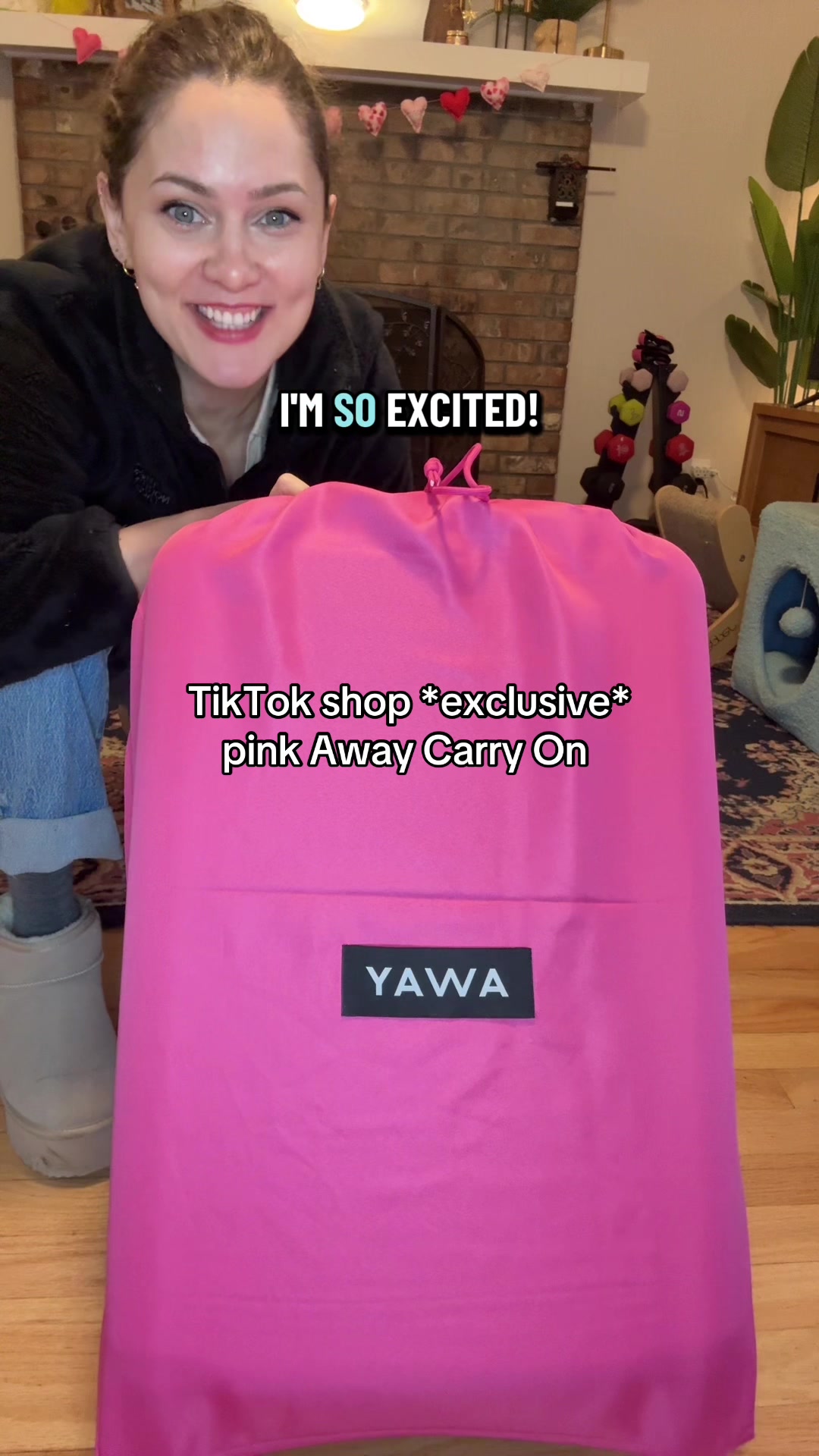 TikTok post by @snacki123 for Away. Caption reads: My fav carry on in all pink! @Away Travel....