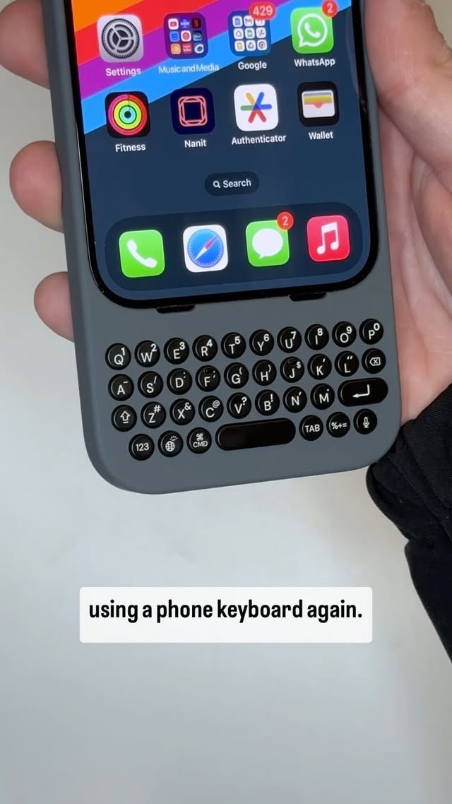 Instagram post by @drewkozub for Clicks. Caption reads: [...] has a real keyboard now 🤓 This is Clicks, a....