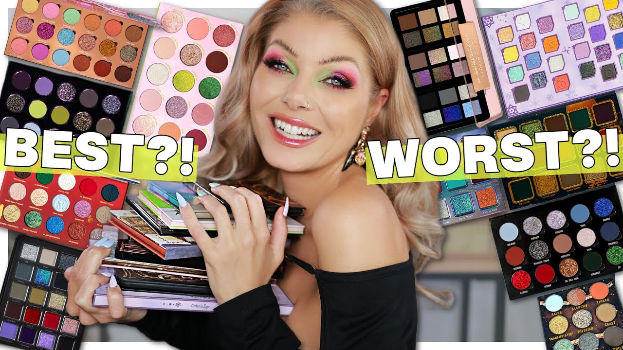 YouTube post by @AngelicaNyqvist for Nomad Cosmetics. Caption reads: Ranking My Latest Eyeshadow Palettes (which to....