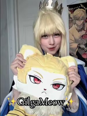 TikTok post by @pipopipo.cos for PlushShop. Caption reads: GilgaMeow at @PLUSHSHOP.COM with discount code....