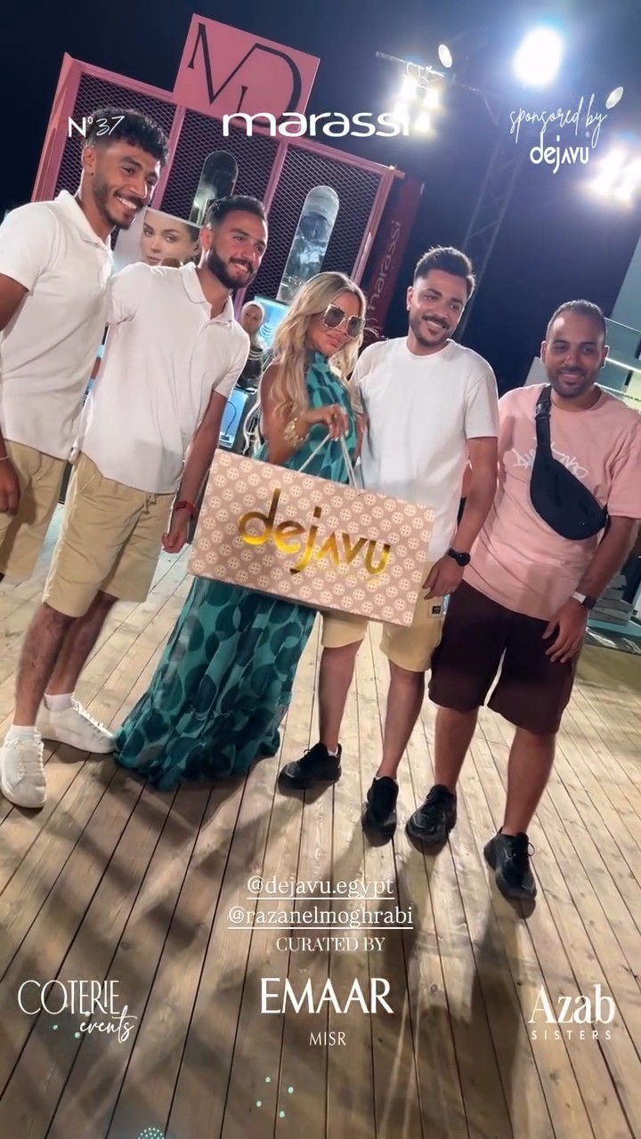 Instagram post by @dejavu.egypt for Coterie. Caption reads: Special thanks to the superstar Razan Al Magrabi,....