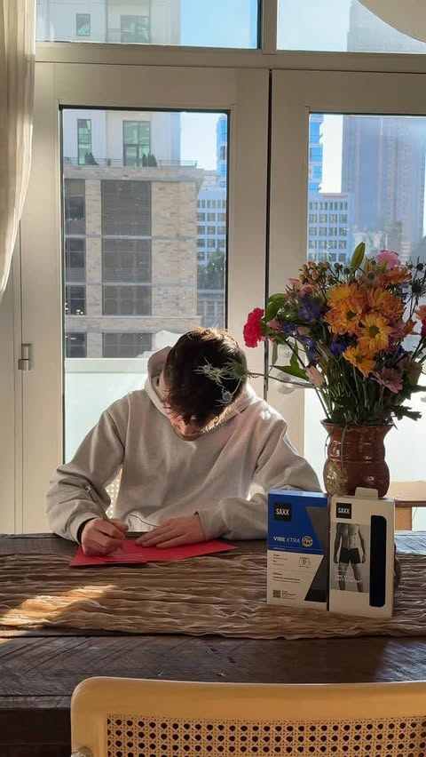 Instagram post by @griffinandspencer for SAXX Underwear. Caption reads: [...] him tight even when I can’t 🤭❤️....