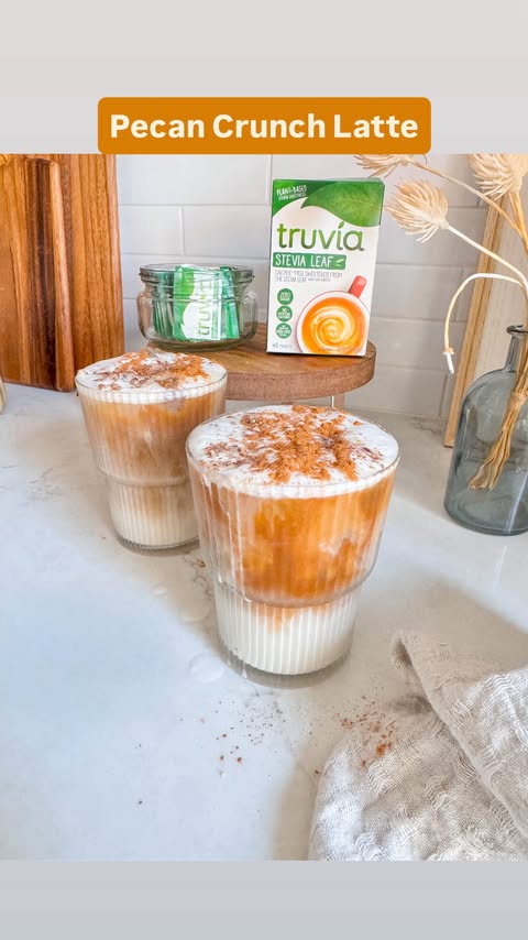 Instagram post by @thegeelife for Truvia. Caption reads: [...] ☕️🤎 (recipe below)
 Sweetened with a....