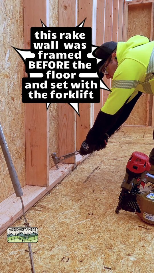 Instagram post by @awesomeframers for ISOtunes. Caption reads: The Big Pee-Vee. Good for pulling prefabbed walls....