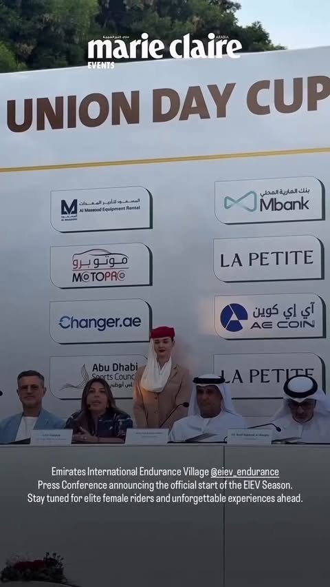 Instagram post by @lara_sawaya for Emirates. Caption reads: @eiev_endurance press conference to reveal season....