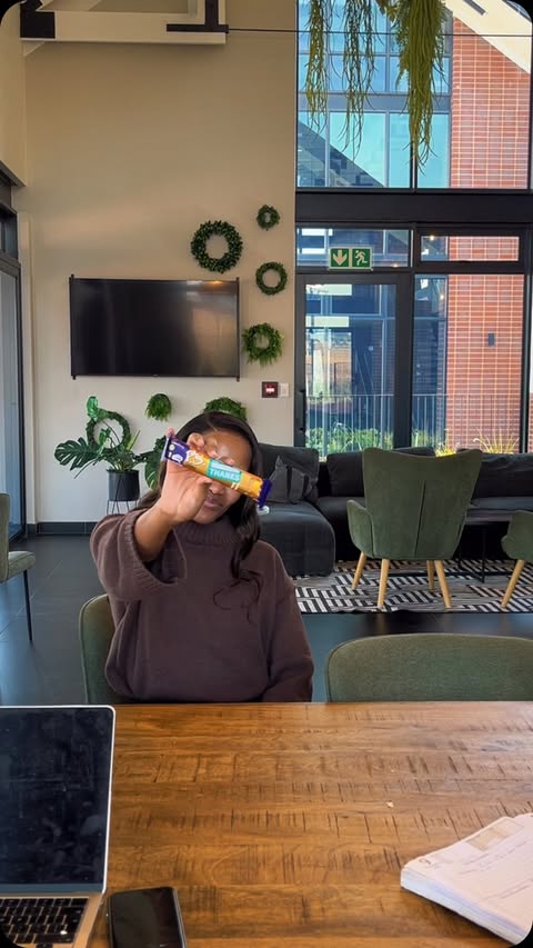 Instagram post by @thandeka_maluleke for Cadbury Dairy Milk. Caption reads: POV: you bring a PS Caramilk bar to work and....