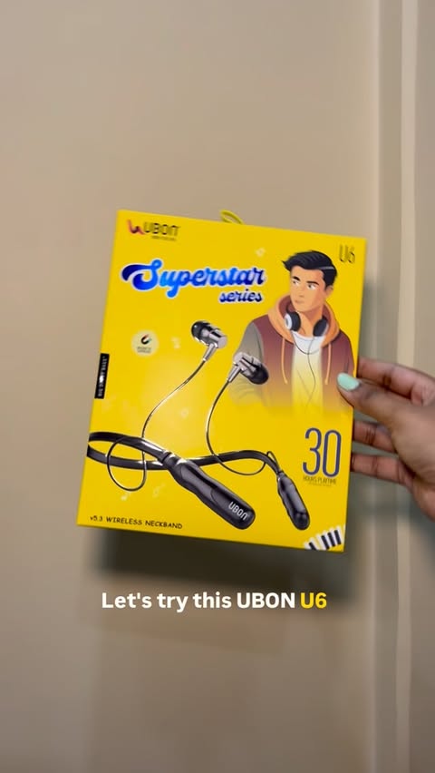 Instagram post by @sanchita_pal13 for UBON. Caption reads: Neckband on. World off. 🎧 #Ad #UBON #neckband....