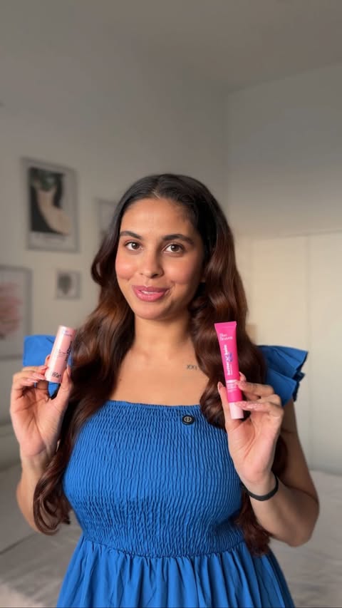 Instagram post by @kashishh_s for Blue Heaven Cosmetics. Caption reads: Blush that melts + lips that hydrate = glow....