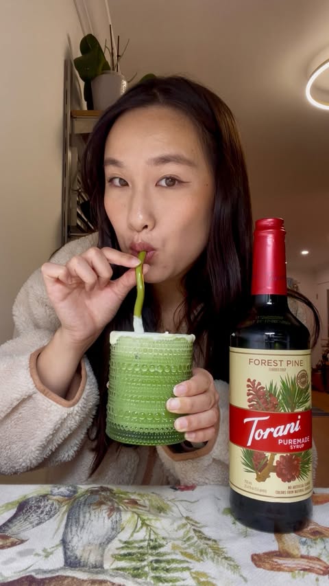 Instagram post by @peggy_shoo for Torani. Caption reads: [...] Snow Cap Matcha Latte recipe featuring....