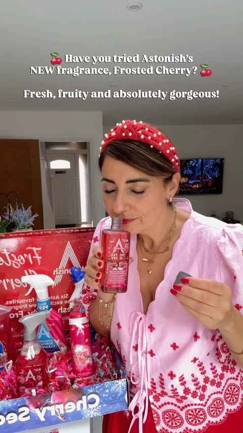 Instagram post by @homeorganised_at_no10 for Social Mums. Caption reads: 🍒 6 ASTONISH FAVOURITES IN ONE NEW FRAGRANCE! 🍒....