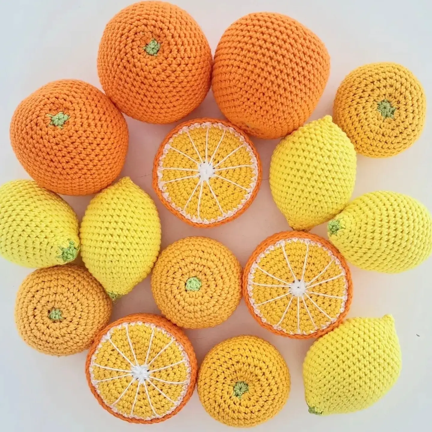 Instagram post by @virkase for Hobbii. Caption reads: Buy my citrus fruit pattern @hobbii_yarn 🍋🍊....
