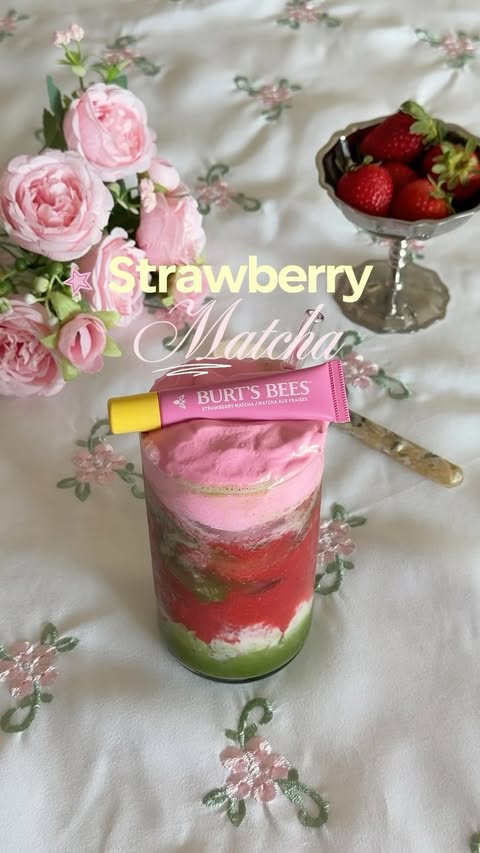 Instagram post by @michelechung_ for Burt's Bees. Caption reads: [...] be this strawberry matcha inspired by....